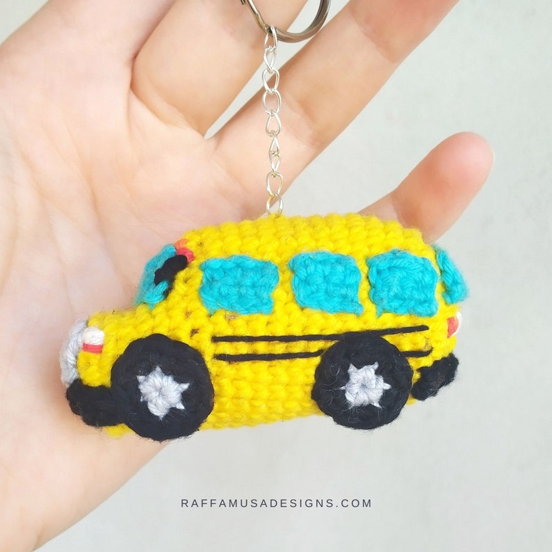 CROCHET PATTERN Amigurumi School Bus Keychain Backpack Decoration image 4