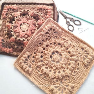 Crochet Pattern - Floral Square - Baroque Triumph Afghan Block - Granny Square