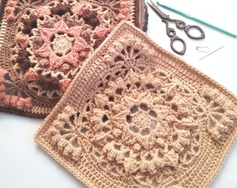 Crochet Pattern - Floral Square - Baroque Triumph Afghan Block - Granny Square