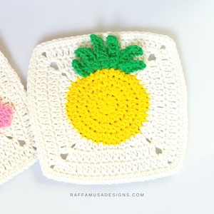 Crochet Pattern - Pineapple Granny Square - Fruit Afghan Block - Summer Blanket