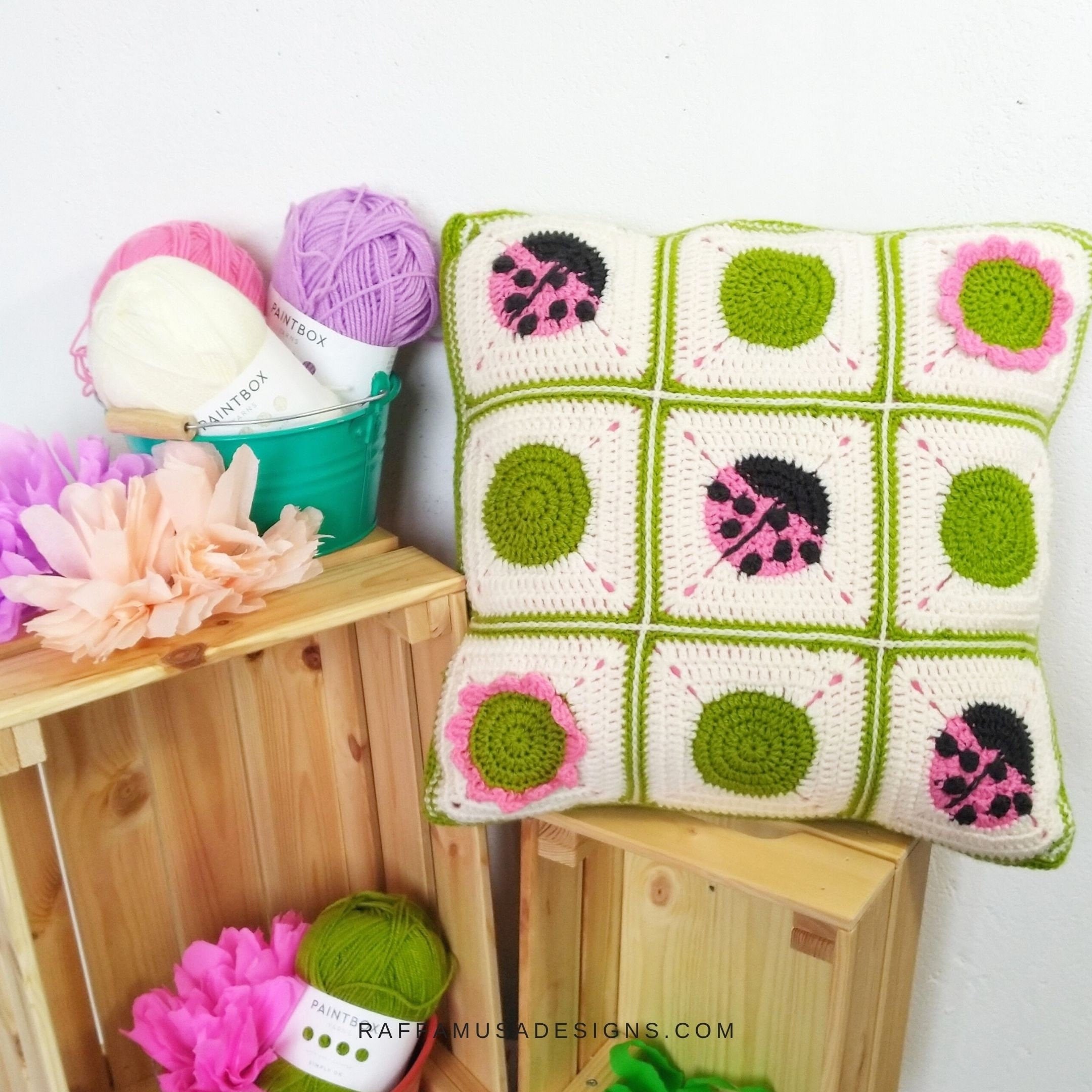 32 Flower Pillow Crochet Patterns for Cozy, Giftable Home Décor 30 Crochet Pattern ~ Ladybug Granny Square Pillow