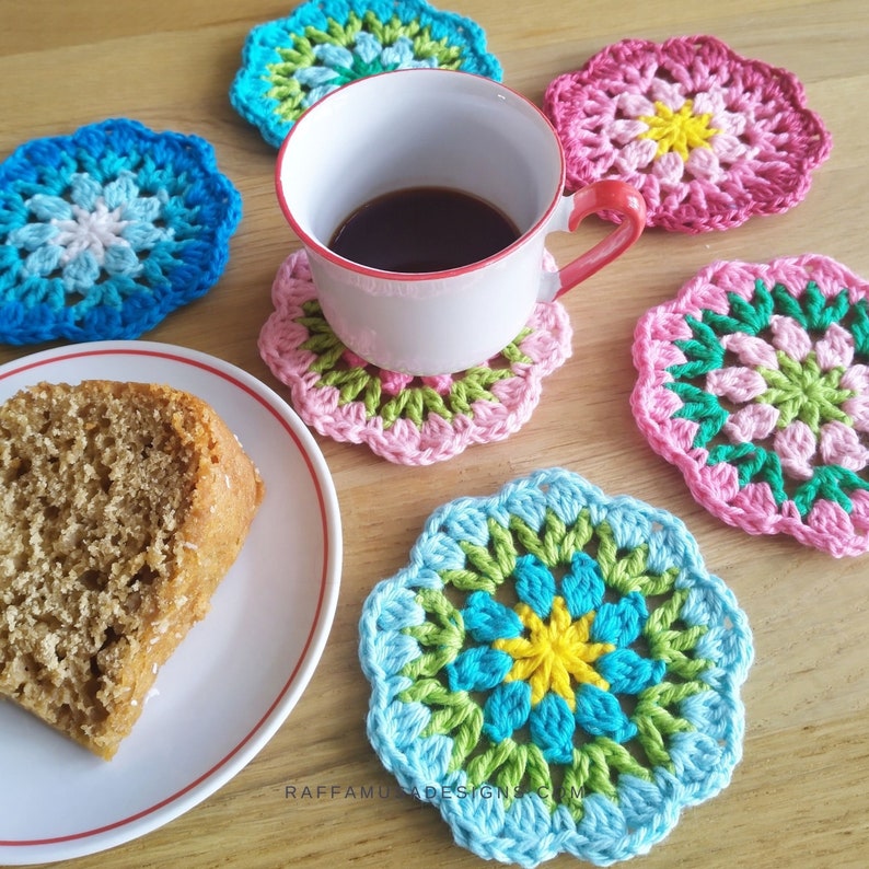 Crochet Pattern Rounds of Flowers Coasters Crochet Spring Mug Rugs Kitchen Decor image 4