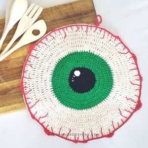 Crochet Pattern Halloween Eyeball Dishcloth Fall Kitchen Washcloth image 4