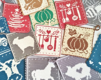 Tapestry Crochet Pattern ~ Farmhouse Potholders Collection - Kitchen Decor - Hot Pad - Trivet