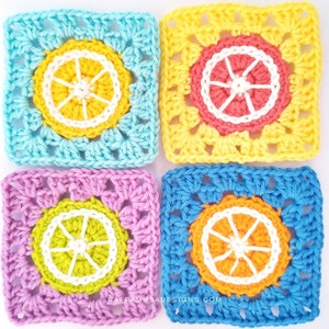 Crochet Pattern - Citrus Fruits Granny Square - Lemon - Orange - Lime - Grapefruit Afghan Block