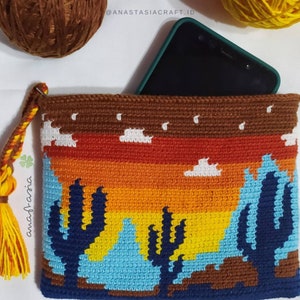 Crochet Pattern Desert Cacti Zipper Pouch Tapestry Crochet Mochila Bag Easy Pattern image 3