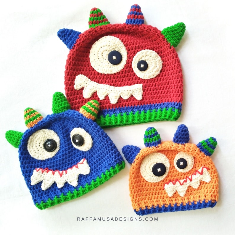 Crochet Pattern Monster Beanie Halloween Hat Baby to Toddler image 1