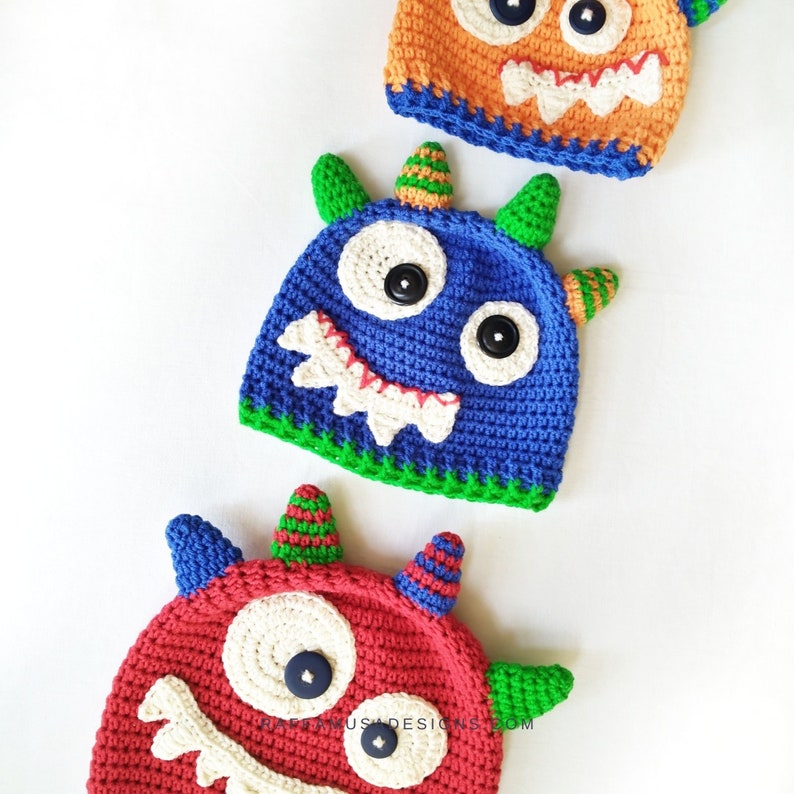 Crochet Pattern Monster Beanie Halloween Hat Baby to Toddler image 2