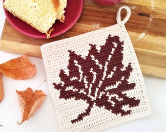 Crochet Pattern - Maple Leaf Potholder - Tapestry Crochet Hot Pad - Trivet