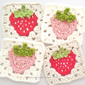 Crochet Pattern - Strawberry Granny Square - Fruit - Summer Afghan Block