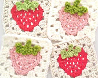 Crochet Pattern - Strawberry Granny Square - Fruit - Summer Afghan Block