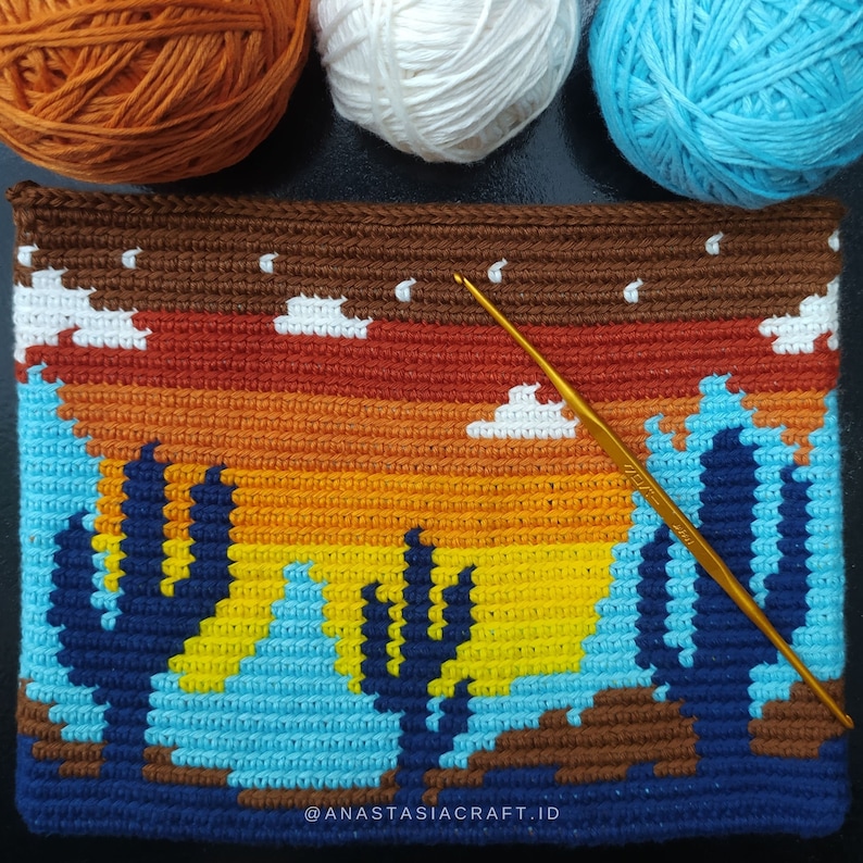 Crochet Pattern Desert Cacti Zipper Pouch Tapestry Crochet Mochila Bag Easy Pattern image 9