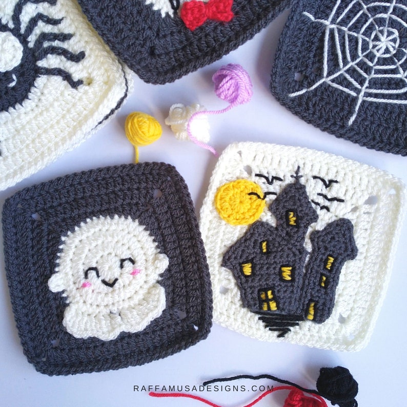 Halloween Granny Squares Crochet Halloween Afghan Blocks, Halloween Themed Granny Squares, Crochet Halloween Pattern, PDF Download image 3
