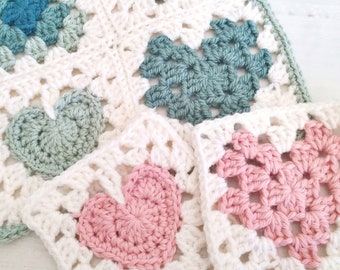 Crochet Pattern - Hearts & Love Granny Square - St Valentine's Heart Afghan Block