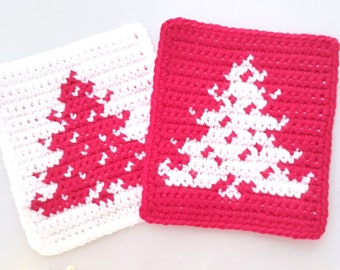 Crochet Pattern - Christmas Tree Square - Tapestry Crochet Afghan Block - Holiday Square