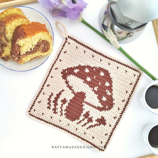 Crochet Pattern - Mushroom Potholder - Tapestry Crochet Hot Pad - Cotton Trivet