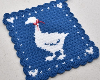 Crochet Pattern ~ Goose Potholder - Tapestry Crochet Hot Pad – Farmhouse Kitchen Decor - Trivet Pattern