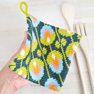 Haakpatroon - Vintage pannenlap - Die jaren '70 pannenlap - Dubbeldik Magic Square Origami Hot Pad