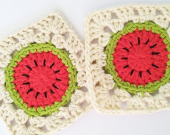 Crochet Pattern - Watermelon Granny Square - Summer Fruit Afghan Block