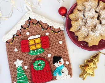 Crochet Pattern - Gingerbread House Potholder - Christmas Hot Pad - Holiday Home Wall Hanging