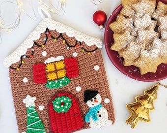 Häkelanleitung - Lebkuchenhaus Topflappen - Weihnachts Hot Pad - Ferienhaus Wandbehang