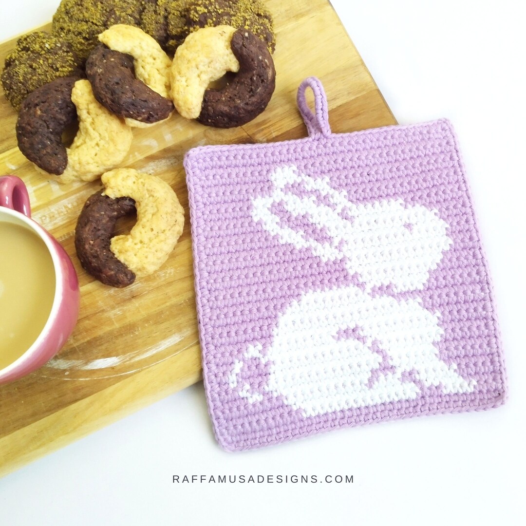 Tapestry Crochet Pattern - Bunny Potholder - Easter Spring Home Decor ...