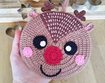 Crochet Pattern ~ Reindeer Potholder - Christmas Hot Pad - Kitchen Decor - Trivet Pattern