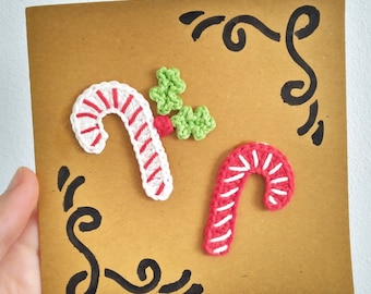 Crochet Pattern ~ Christmas Candy Cane Appliques - Crochet Embellishments - Ornament