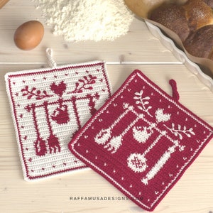 Crochet Pattern ~ Nana's Kitchen Potholder - Tapestry Crochet Hot Pad – Farmhouse Kitchen Decor - Trivet Pattern
