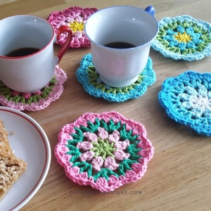 Crochet Pattern Rounds of Flowers Coasters Crochet Spring Mug Rugs Kitchen Decor image 3