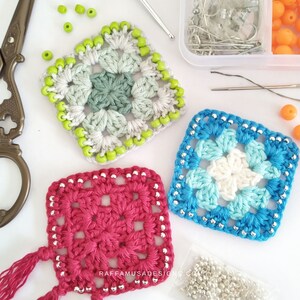Crochet Pattern Beaded Granny Square Pendant Crochet Necklace Pattern Yarn Jewelry image 5