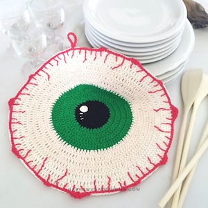 Crochet Pattern Halloween Eyeball Dishcloth Fall Kitchen Washcloth image 1