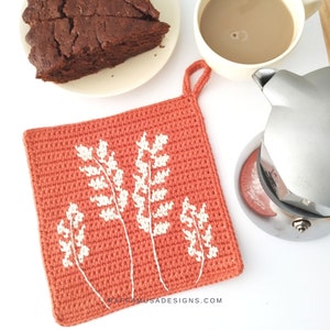 Crochet Pattern - Wheat Ears Potholder - Tapestry Crochet Hot Pad - Cotton Trivet