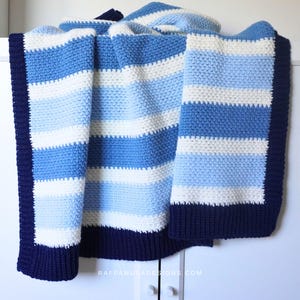 Crochet Pattern - Navy Stripes Baby Blanket - Baby Boy Striped Blanket