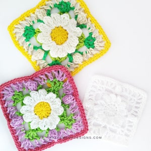 Crochet Pattern ~ Lacy Daisy Granny Square – Floral Crochet Block – Spring Flower Square