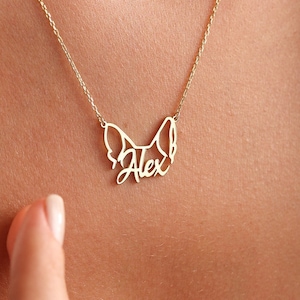 Dog Name Necklace , Personalized Dog Ears Necklace , Pet Jewelry , Dog Necklace , Pet Memorial Gift, Gift for Her , Christmas Gift