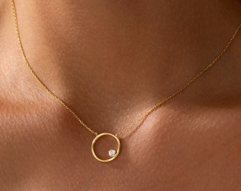 Diamond Karma Necklace , 14k Solid Gold Circle Bridal Jewelry for Women,  Mothers Necklace , Mothers Day Gifts , Circle necklace