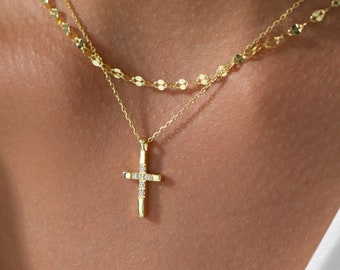 Gold Cross Necklace, Dainty Cross  Necklace , Minimalist Necklace , Mother's Day Gifts , Mom gift, Christian Gifts , Baptism necklace