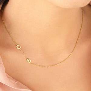 14k solid gold Initial Halskette, Personalizd Name Halskette, Initial Halskette, personalisiertes Geschenk, Geschenke für Mama, Geschenk für sie, Mama Geschenk Bild 2