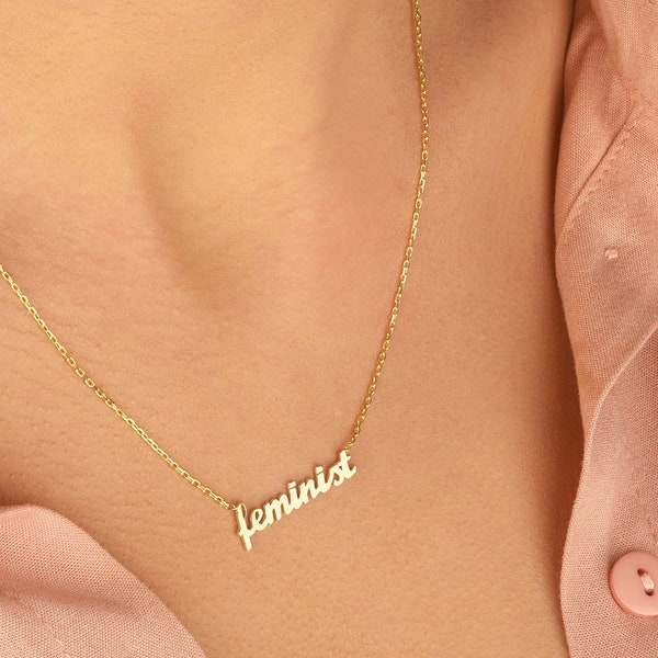 14K Gold Name necklace  , Mini name necklace , Gold name necklace ,Tiny necklace, Feminist name necklace ,Personalized jewelry, Gift for her