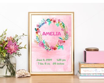 Printable,Baby Birth Details, Birth Announcement, Wall Art, Birth Stats Wall Art, Nursery, Newborn, Personalized Baby Gift Keepsake