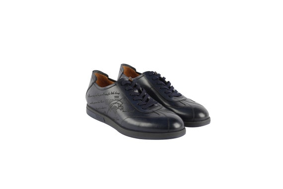 Navy blue shop leather sneakers