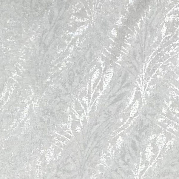 Iridescent Silver on Off-White - Floral Leaf on Linen Blend Upholstery, Torrey-m By Covington, Drapery, or Home Decor Fabric By The Yard