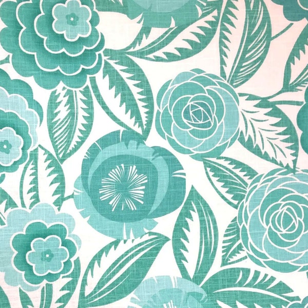 Aquamarine / Light Green & Cream Floral Large-Scale Print Linen Blend Upholstery or home decor fabric from Richloom’s Platinum Collection