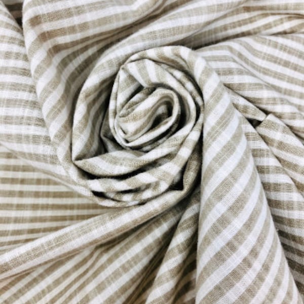 Light Upholstery Fabric Stripes - Home Decor medium weight - Khaki / Taupe & Beige / Tan - 100% cotton - Fabric by the yard!