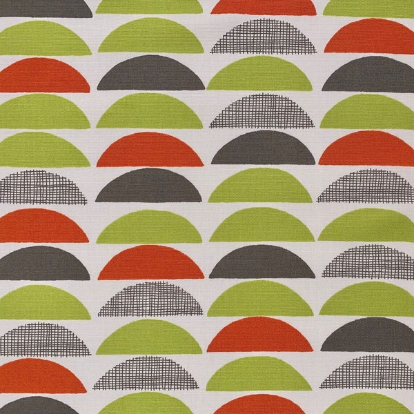 Lime Green & Orange Playful Design Upholstery or Home Decor Cotton Fabric Half Moon Geometric Covington by the yard