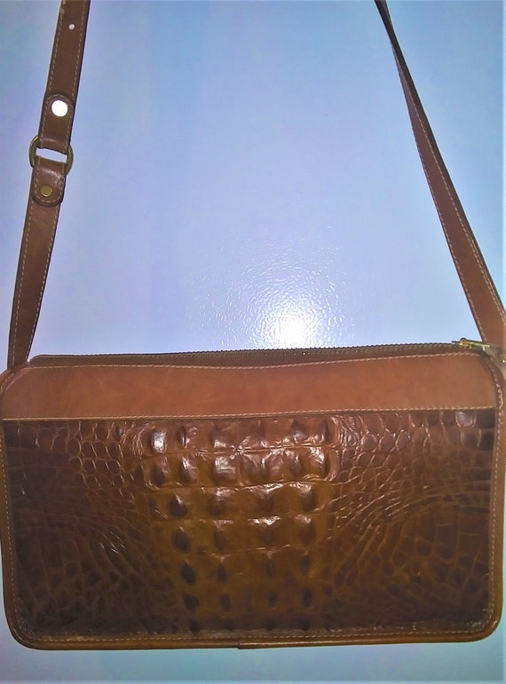 Vintage Brahmin embossed leather crocodile satchel shoulder bag