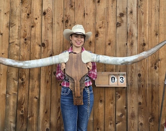 Cowskull Longhorn Wall Mount, 6 ft 3 in, Wood Skull, Real Horns, Taxidermy, Western Art Decor, Country Lovers A03