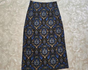 Briggs New York 10 Ladies Paisley MaxiLong Skirt Black Damask Floral Vintage Y2k western Bohochic elegant