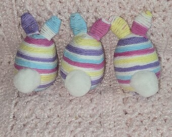 H02 Easter Rainbow Yarn Bunny Eggs, Spring Pastels Decor! (Set of 3)